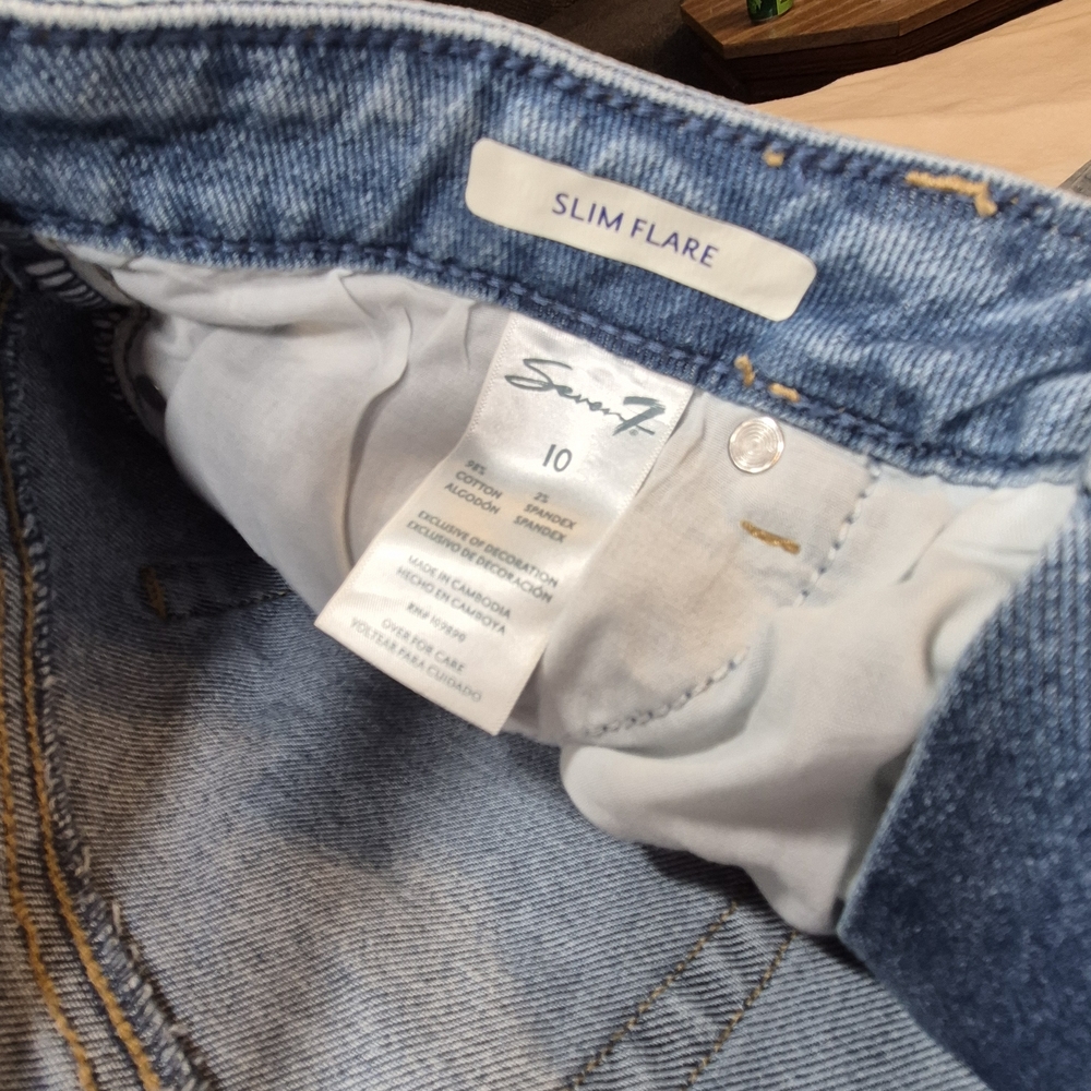 Seven7 Women's Flare Jeans - Distressed Blue - Picture 3 of 8